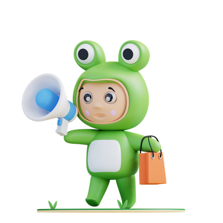 Frog doing shopping marketing  3D Illustration