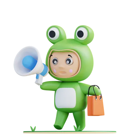 Frog doing shopping marketing  3D Illustration