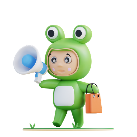 Frog doing shopping marketing  3D Illustration