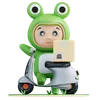 Frogie delivering product on scooter