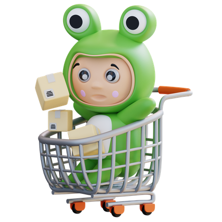 Frogie divirtiéndose mientras compra  3D Illustration