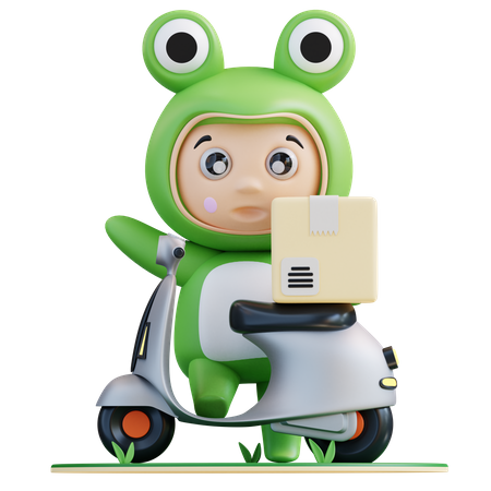 Frogie entregando produto em scooter  3D Illustration