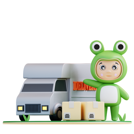 Frogie pronto para fazer entregas  3D Illustration