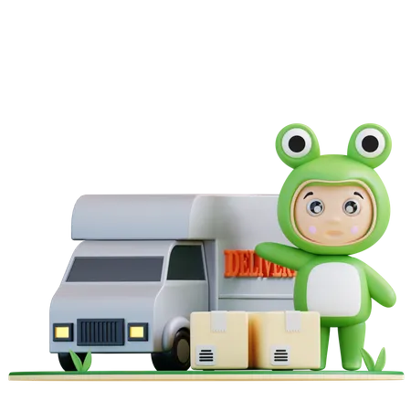 Frogie pronto para fazer entregas  3D Illustration