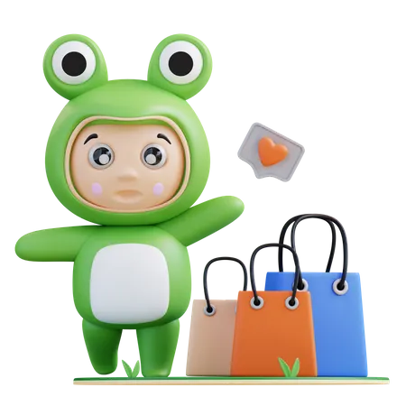 Frogie está fazendo compras  3D Illustration