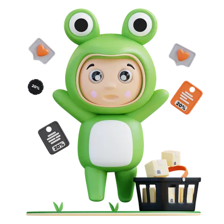 Frogie getting discount coupon  3D Illustration