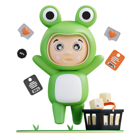Frogie getting discount coupon  3D Illustration