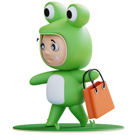 Frogie go shopping  3D Illustration