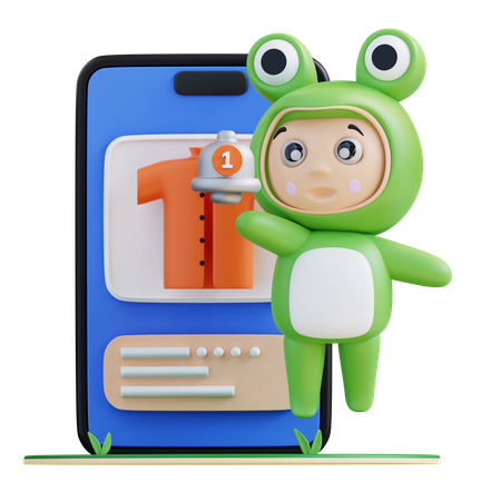 Frogie haciendo compras en línea  3D Illustration