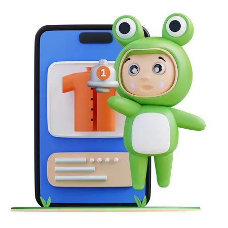 Frogie haciendo compras en línea  3D Illustration