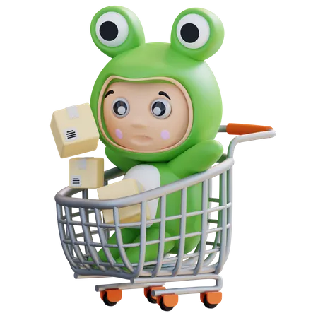 Frogie having fun while shopping  3D Illustration