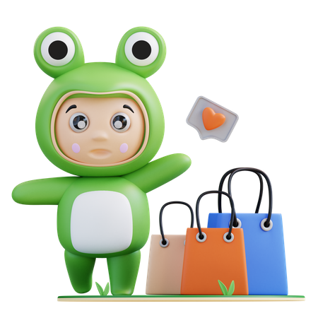 Frogie is shopping  3D Illustration