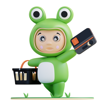 Frogie pagando com cartão para fazer compras  3D Illustration