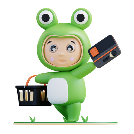 Frogie paying via card for shopping  3D Illustration