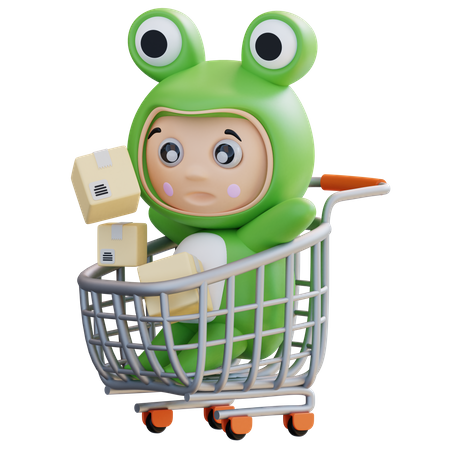 Frogie s'amuse en faisant du shopping  3D Illustration