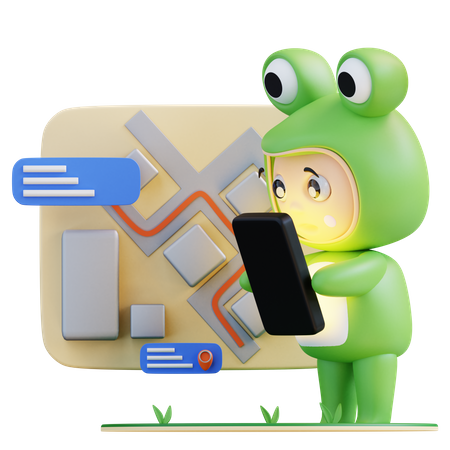 Frogie tracking delivery throught app  3D Illustration