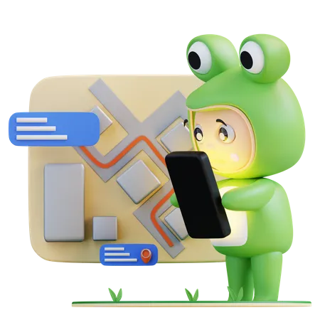 Frogie tracking delivery throught app  3D Illustration