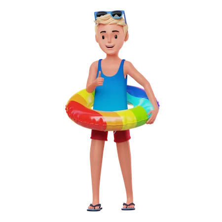 Fröhlicher Junge mit aufblasbarem Ring  3D Illustration