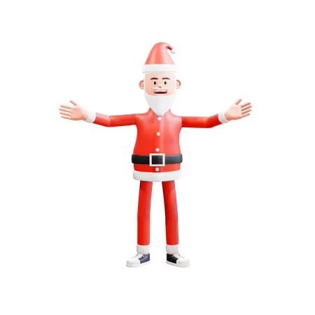 Glücklicher Weihnachtsmann feiert Weihnachten mit einladender Geste  3D Illustration