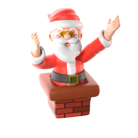 Glücklicher Weihnachtsmann kommt aus dem Schornstein  3D Icon