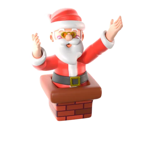 Glücklicher Weihnachtsmann kommt aus dem Schornstein  3D Icon