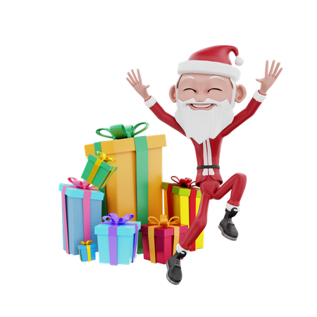 Glücklicher Weihnachtsmann mit Weihnachtsgeschenken  3D Illustration