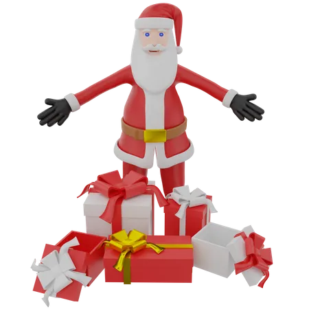 Glücklicher Weihnachtsmann mit Weihnachtsgeschenken  3D Illustration