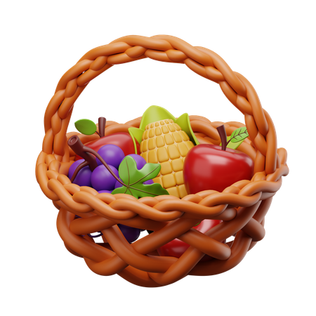 Fruits In Basket  3D Icon