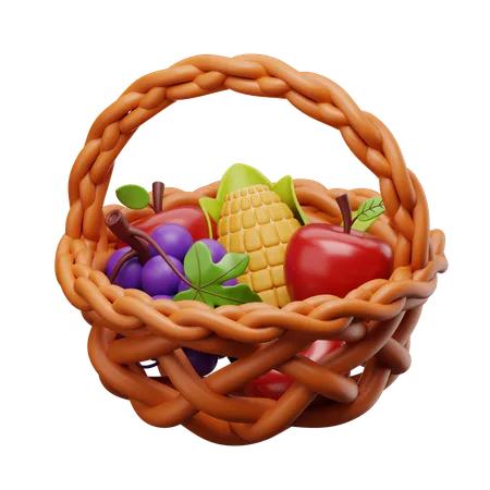 Fruits In Basket  3D Icon