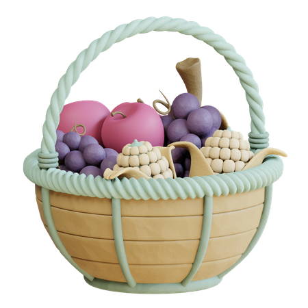 Fruits In Basket  3D Icon