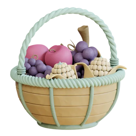 3 D Fruits In Basket Illustration 3D Icon