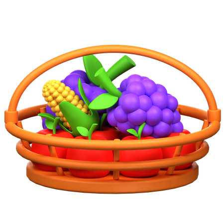 Fruits In Bucket  3D Icon