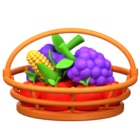 Fruits In Bucket  3D Icon