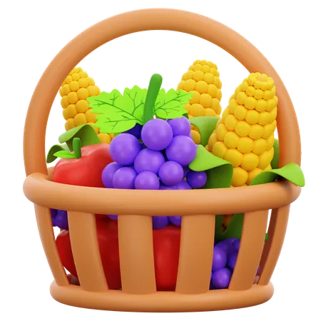 Fruits In Bucket  3D Icon