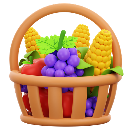 Fruits In Bucket 3D Icon