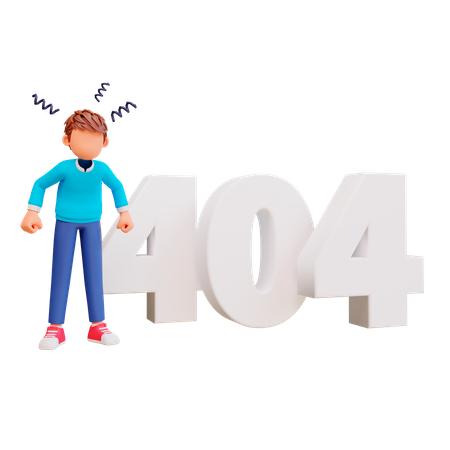 Frustrated boy with Error 404  3D Illustration