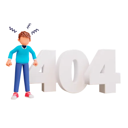 Frustrated boy with Error 404  3D Illustration