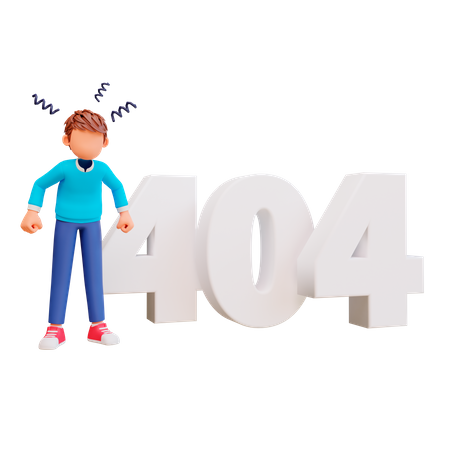 Frustrated boy with Error 404 3D Illustration