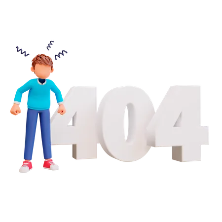 Frustrated boy with Error 404 3D Illustration