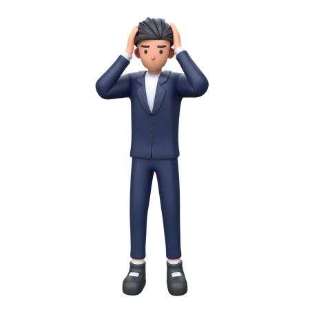 Frustrated Businessman holding head  3D Illustration