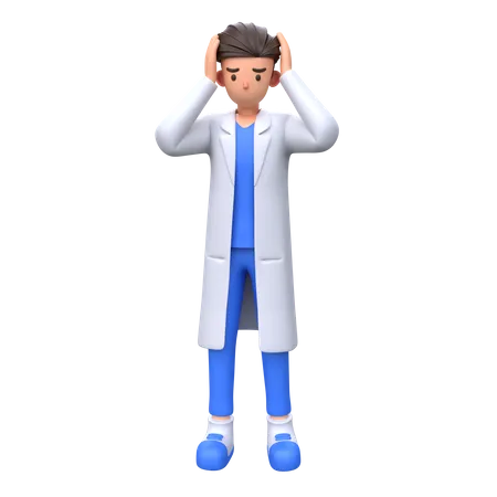 Frustrated Doctor holding head  3D Illustration