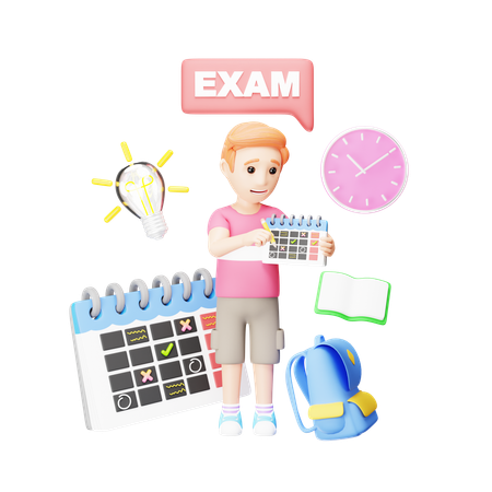 Frustrated student preparing his exam schedule  3D Illustration