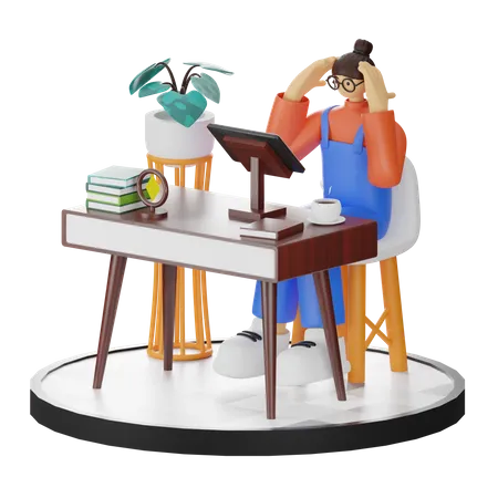 Frustrated woman sitting on chair  3D Illustration