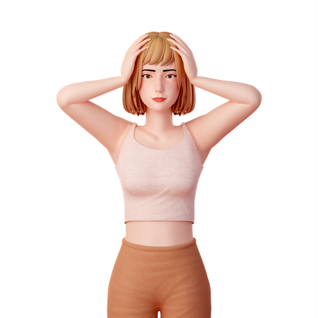 Frustrierte und überforderte Frau hält Kopf mit beiden Händen  3D Illustration
