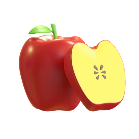 Rebanada De Icono De Fruta De Manzana Roja Ilustracion De Renderizado 3 D 3D Illustration