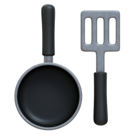 Frying Pan And Spatula  3D Icon