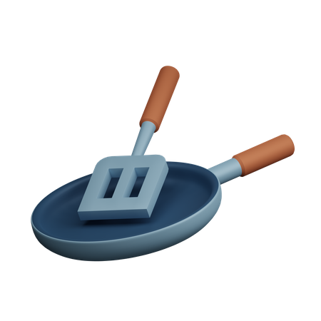 Frying Pan And Spatula  3D Illustration