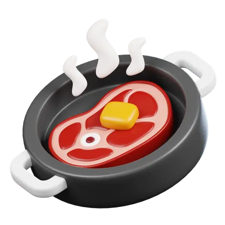 Frying Pan with Meat  3D Icon