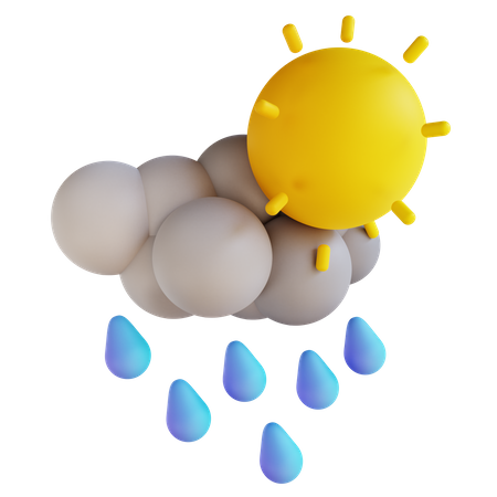 Fuertes lluvias y sol  3D Illustration