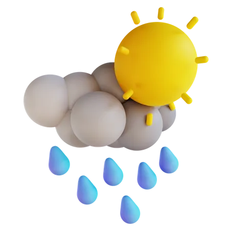 Fuertes lluvias y sol  3D Illustration